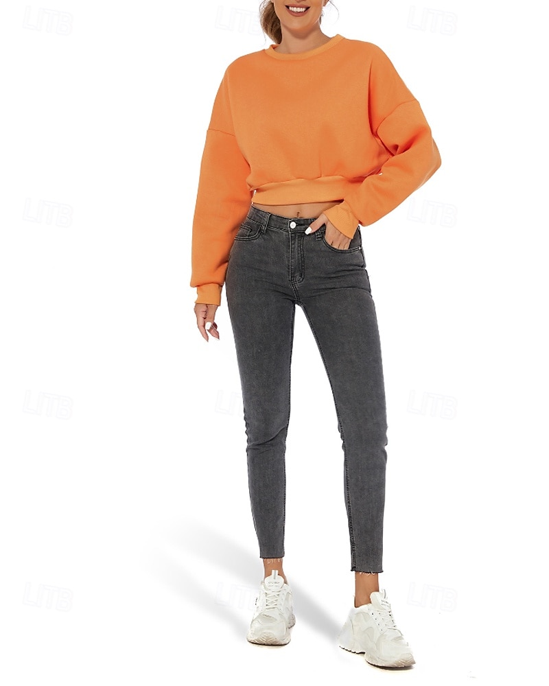 Per donna Felpa Pullover Felpe Semplice Casual Manica Lunga Girocollo Top Regolari Casa Streetwear Ferie Arancione Autunno Inverno del 2025 a $24.99 –P7