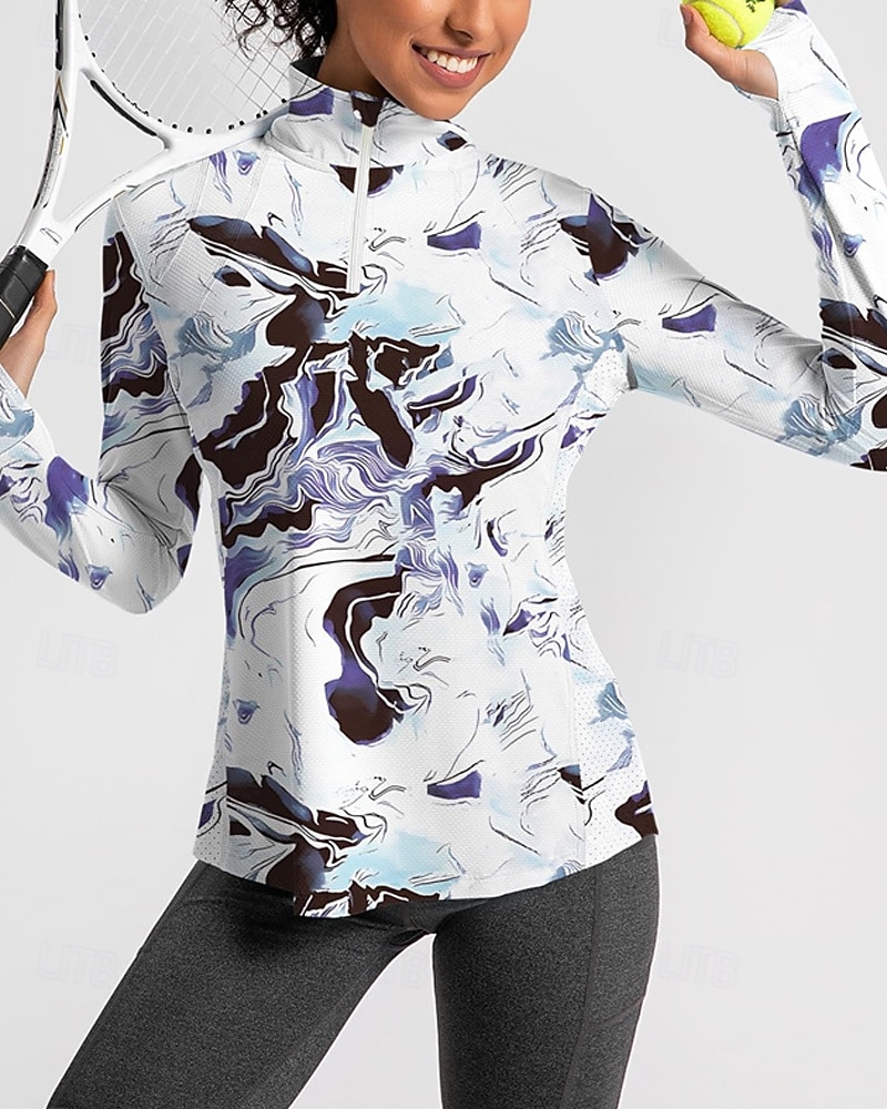 Damskie Sztuka abstrakcyjna Koszulka polo Koszulka do tenisa Długi rękaw Nadruk Quarter Zip Pullover Ochrona UV Elastyczny Oddychający Bransoletka tenisowa Golf Pikle Kołnierz zapinany na zamek 2026 - $25.99 –P5