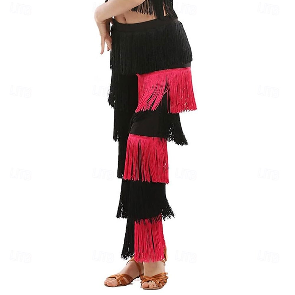 Meisjes Latijns-Amerikaanse dansbroek met kwastjes, danszaaldans, professionele kinderrumba tango salsa oefenbroek met kwastjes. 2025 - $27.99 –P9