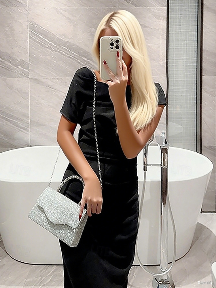 Bolso de mano para mujer con purpurina plateada y asa de diamantes de imitación: elegante bolso de noche para fiestas, bodas y cócteles. 2025 - $24.99 –P2