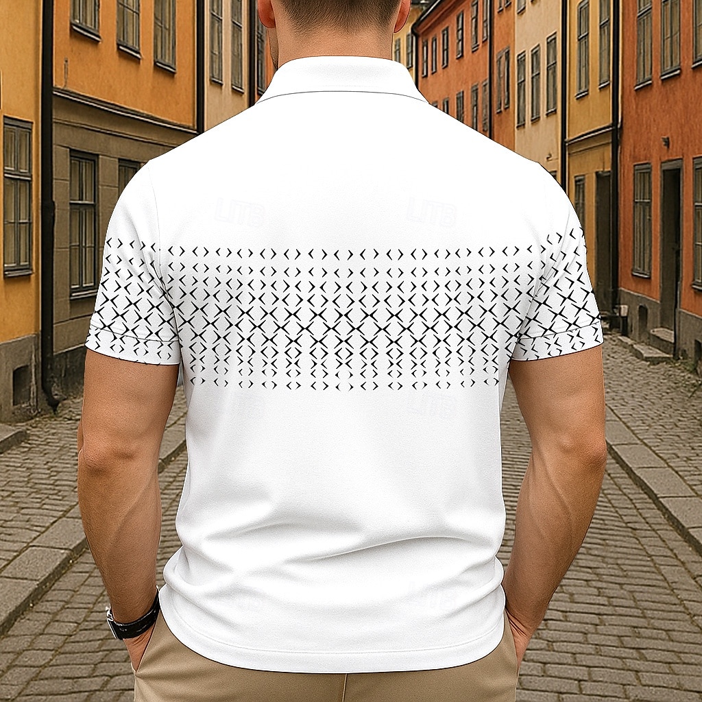 Bărbați Polo Afaceri Casual Răsfrânt Manșon scurt Geometric Nasturi Vară Negru Alb Albastru Gri Deschis Polo 2025 - $20.99 –P2
