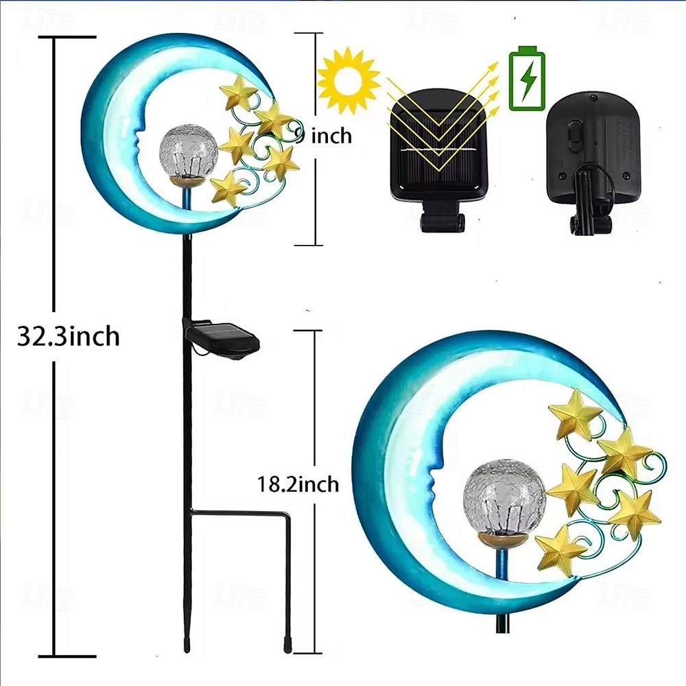 Solarleuchten für den Außenbereich, mondförmige Lichterkette aus Metall, wasserdicht, LED-Gartenlandschaftslicht für Terrassen- und Hofdekor, 1 Stück 2026 - $30.99 –P1