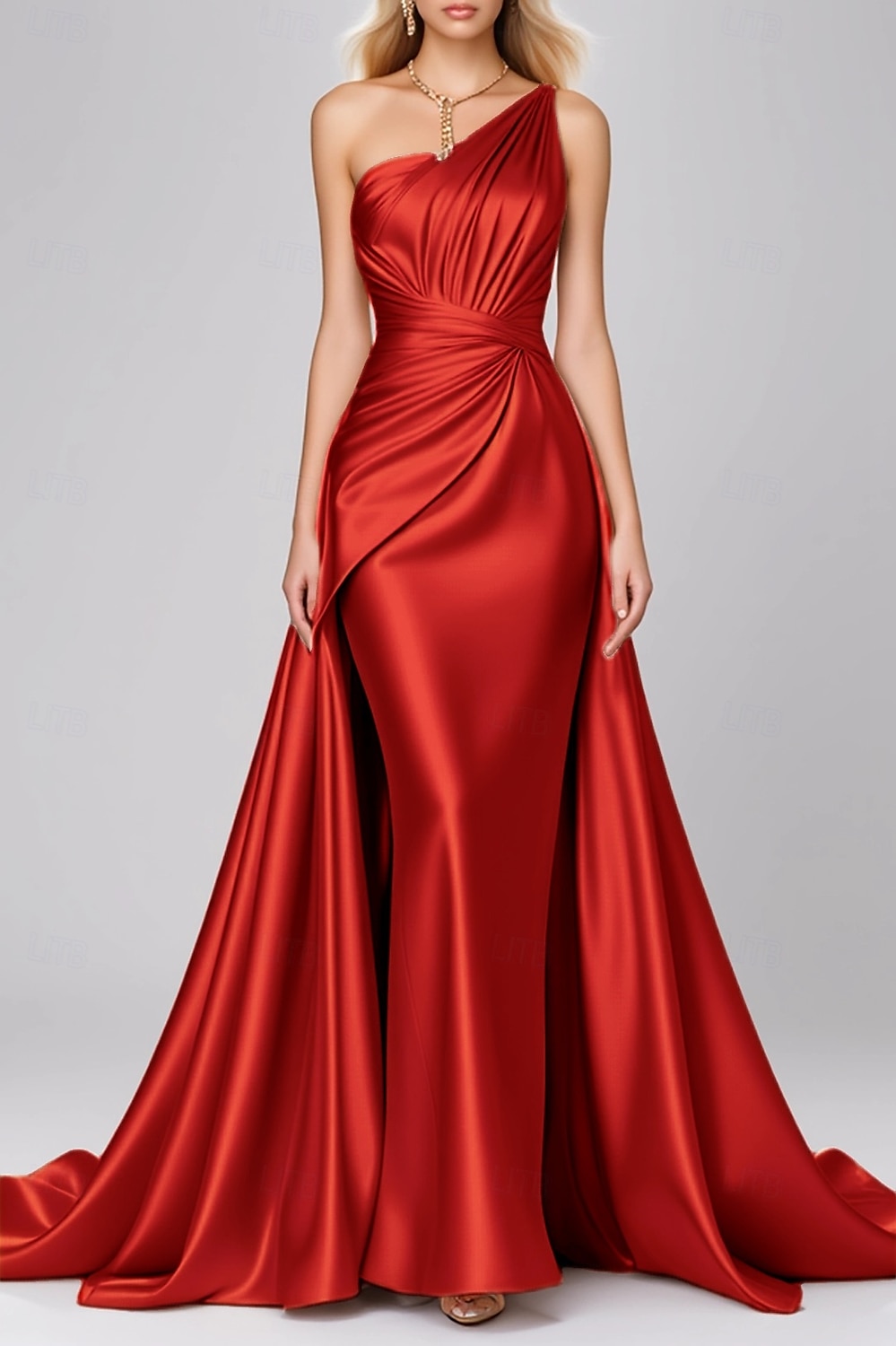 Robe de soirée sirène rose noire élégante, robe formelle pour invité de mariage, longueur au sol, sans manches, asymétrique, robe rose en satin extensible avec plis, 2025 de 2025 ? $142.99 –P5