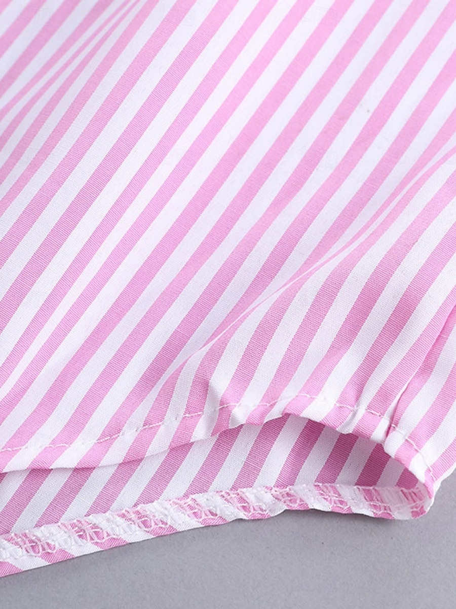 Dame Uformell jakke Shacket Bekvem Pustende Lomme Knapper Trykt mønster Fritid Stripe Feriereise Gate Dagligdagstøy Ut på byen Enkeltkneppet Lang Høy krage Normal Langermet Yttertøy Svart Rosa Blå 2025 - $23.99 –P8