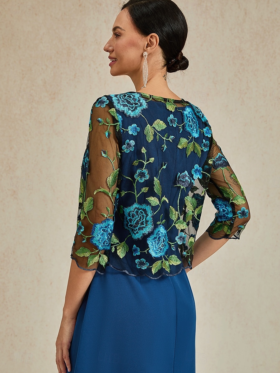 Damen Strickjacke Spitze bestickt elegant Basic lässig geblümt formell kurz Rundhalsausschnitt lockere Passform 3/4-Ärmel Oberbekleidung Marineblau Sommer Frühling 2025 - $49.99 –P2