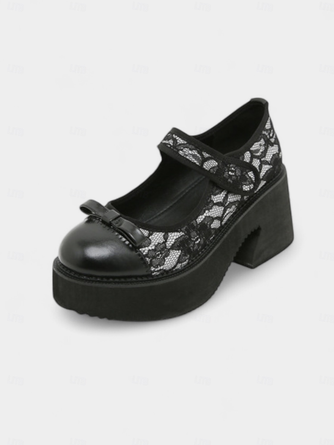 Women's Black Lace Platform Mary Jane Shoes - Gothic Chunky Heel Round ...