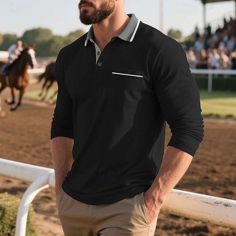 Herren Golfshirt Golf Poloshirts Arbeit Lässig Revers Kurzarm Basic Modern Farbblock Knöpfe Frühling Herbst Normale Passform Aprikose Schwarz Weiß Gelb Rote Marineblau Golfshirt 2025 - $18.99 –P15