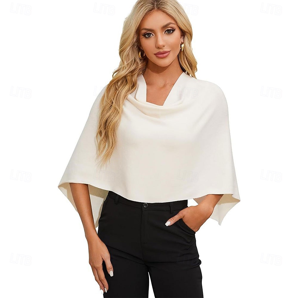 Women Capri Poncho Sweater Slimming Fit Cropped Versatile Shawl Soft Knit Wraps Cowl Neck Short Tops 2026 - $28.99 –P7