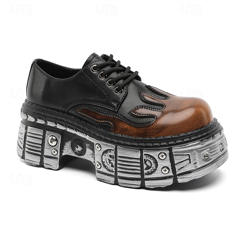 Pantofi Oxford cu platformă gotică pentru bărbați, cu flăcări – pantofi cu talpă groasă în stil punk pentru cosplay, Halloween și streetwear 2026 - $99.99 –P5