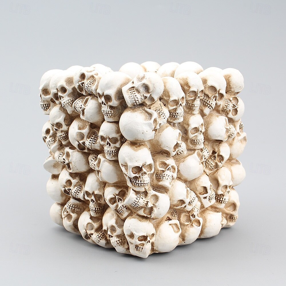 Halloween Skull Ornament Square Skeleton Head Pen Holder Desktop Organizer Resin Mini Flower Pot Gothic Style Decorative Home Accessory for Office or Study Desk Display 2025 - $19.49 –P6