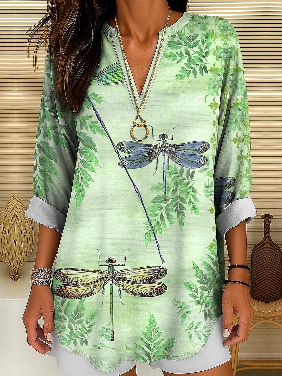 Femmes Chemisier Graphique Animal Libellule ancien Tropical Quotidien manche longue Col en V Hauts Longs Quotidien Fête Tenue de plage Imprimé Champagne Rose Claire Bleu Violet Vert Été Printemps de 2025 ? $24.99 –P7