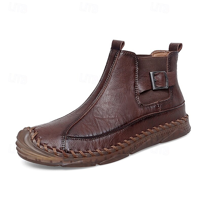 męskie ręcznie robione botki w stylu retro z ozdobnymi klamrami – stylowe, codzienne buty inspirowane mokasynami, idealne na jesienne spacery, weekendowe wyjścia i codzienną modę 2025 - $46.99 –P3