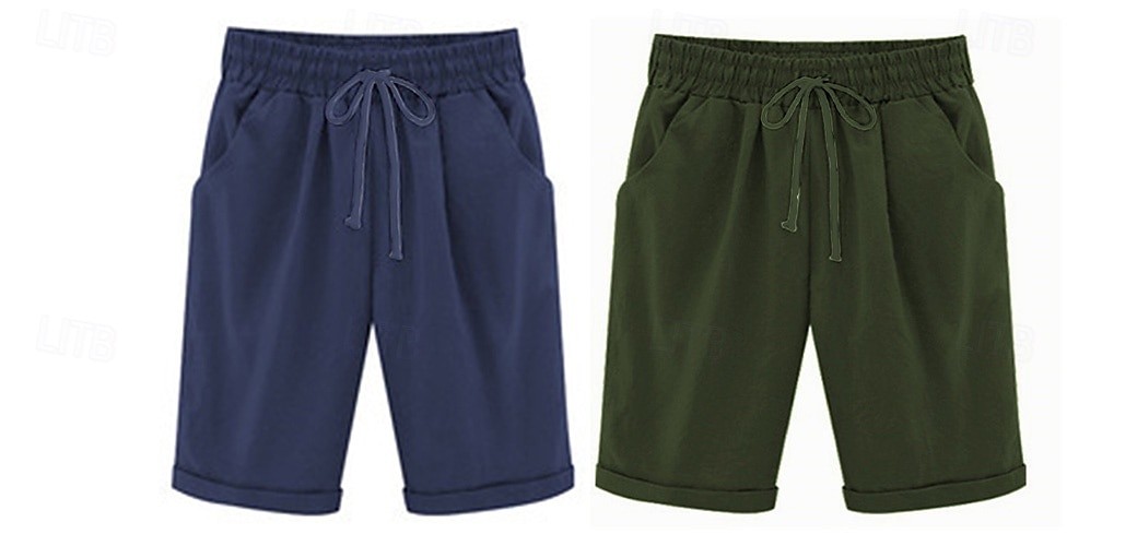 loungeshorts för kvinnor i ren färg elastisk midja med dragsko enkel avslappnad komfort hem daglig semester ventilerande ficka fempunktsbyxor 2025 - $17.99 –P10