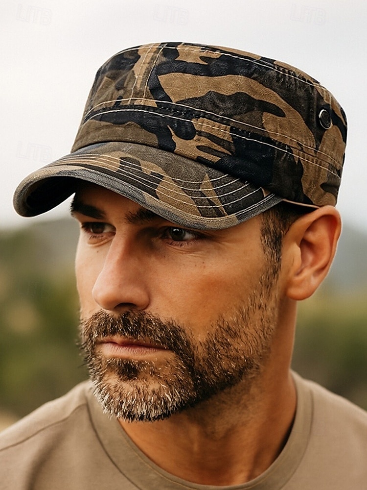 Militär-Kadettenmütze im Camouflage-Look für Herren – Baumwollkappe im Army-Stil mit verstellbarer Passform für Outdoor-Abenteuer und Streetwear 2025 - $14.99 –P1