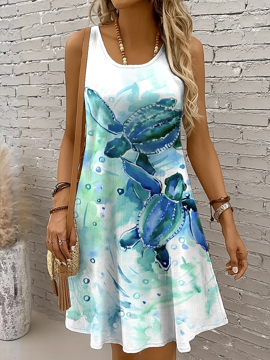 Pentru femei Rochie Mini Rochie de Vară Rochie A line Rochie cu umeri Vacanță Casual Concediu Plajă Fit regulat Grafic Broasca testoasa Fără manșon Stil Nautic Galben Roșu-aprins Albastru piscină Mov 2025 - $21.99 –P1