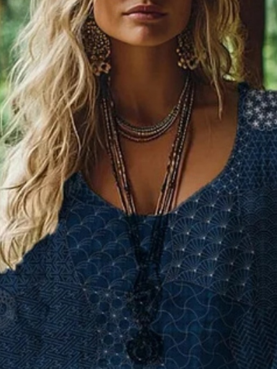 Femmes Chemisier Fleuri ancien Quotidien Occasionnel manche longue Col en V Hauts Réguliers Quotidien Fête Imprimé Noir bleu marine Été Printemps Automne de 2025 ? $13.99 –P1