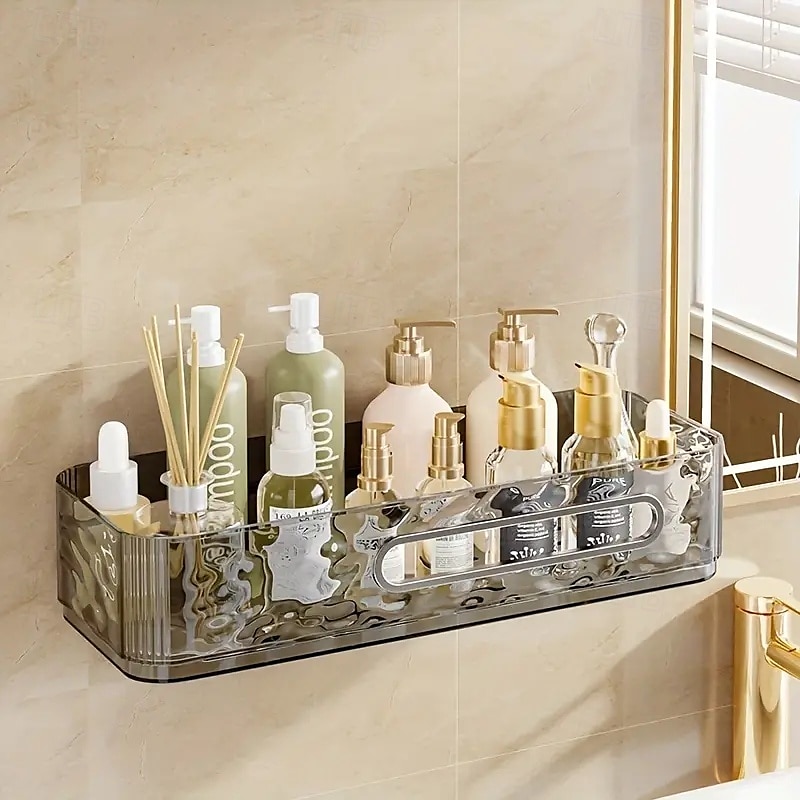 2026年 壁掛け式バスルーム収納ラック、ドリル不要、壁掛け式トイレ収納オーガナイザー、トイレタリーや日用品用の透明コスメティックオーガナイザー  コレクション – $15.99 –P6