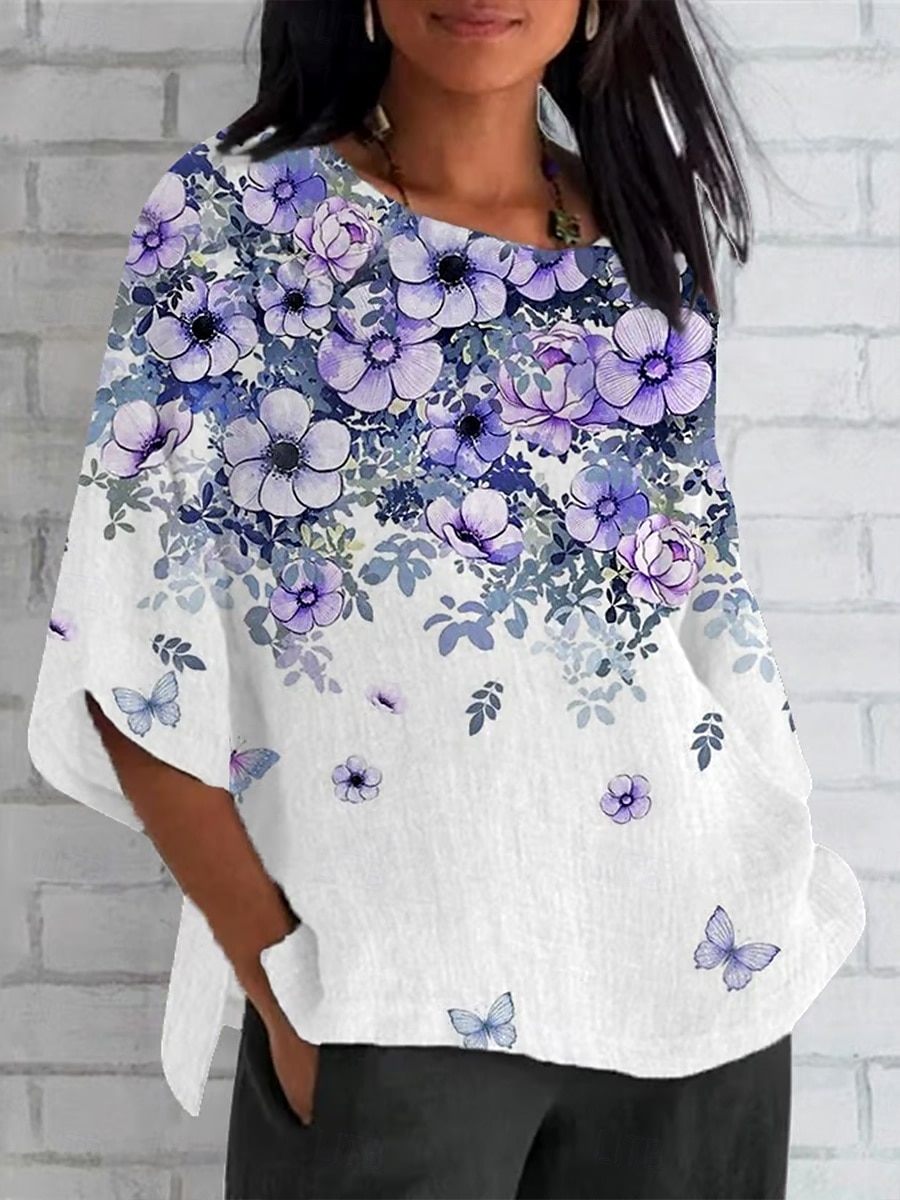 Pasqua Per donna Maglietta Ombre Floreale Grafico Vintage Classico Casual Manica 3/4 Girocollo Top Regolari Quotidiano Weekend Abbigliamento mare Stampato Viola Estate Primavera Autunno del 2025 a $25.99 –P1