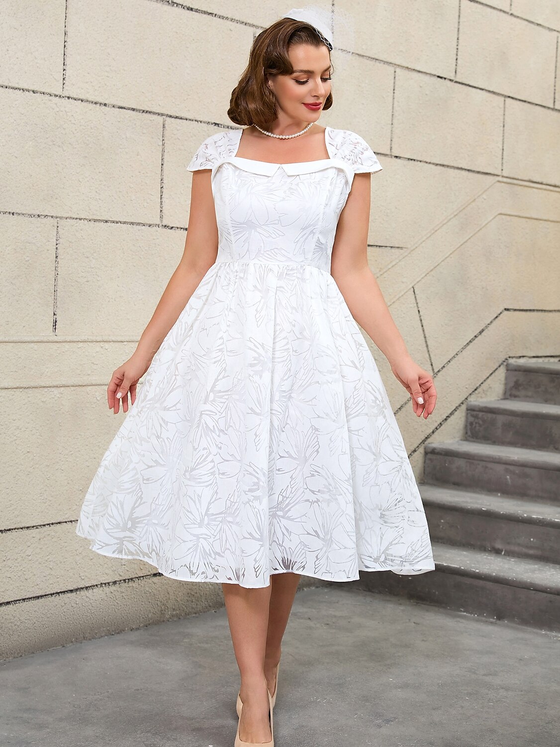 Retro Vintage 1950er Rockabilly Midlänge A-Linien-Kleid Ausgestelltes Kleid Übergröße Blumen A-Linie Damen Urlaub Heimkehr Party & Abend Erwachsene Kleid Frühling & Sommer 2025 - $72.99 –P9