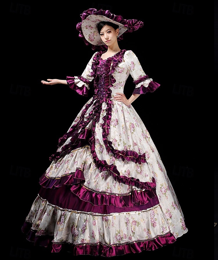 Vintage Rococo Renaissance Maxi Dress Normal Juliet Sleeve Princess Queen Elizabeth Pleated Flounced Princess Square Neck Fancy Dress Women's Halloween Carnival Masquerade Party Halloween Performance 2026 - $186.99 –P2