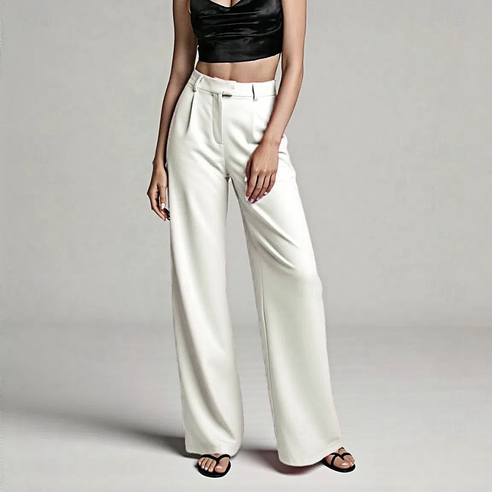 Per donna Gamba larga Pantaloni Eleganti Pantaloni Moda Lunghezza intera Naturale Semplice Tasche Laterali Comodo Traspirabilità Ufficio / Carriera Affari Nero Bianco Giallo Rosa Primavera Autunno del 2025 a $26.99 –P6