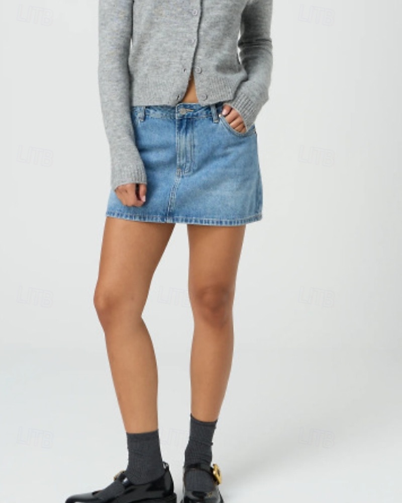 Dame الالتفاف Fritid Mini Mellomhøyt liv Skjørt عادي Lomme Mikroelastisk Feriereise Gate Svart Blå Himmelblå Sommer Denimstoff 2025 - $20.99 –P3