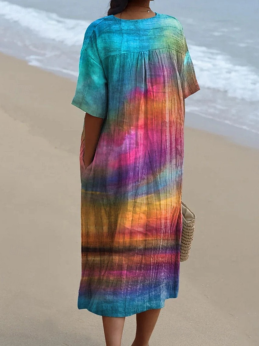 Women's Midi Dress Sundress A Line Dress Vacation Casual Beach Party Going out Beach Loose Fit Ombre Graphic Short Sleeve V Neck Pink Summer Spring 2025 - $37.99 –P2
