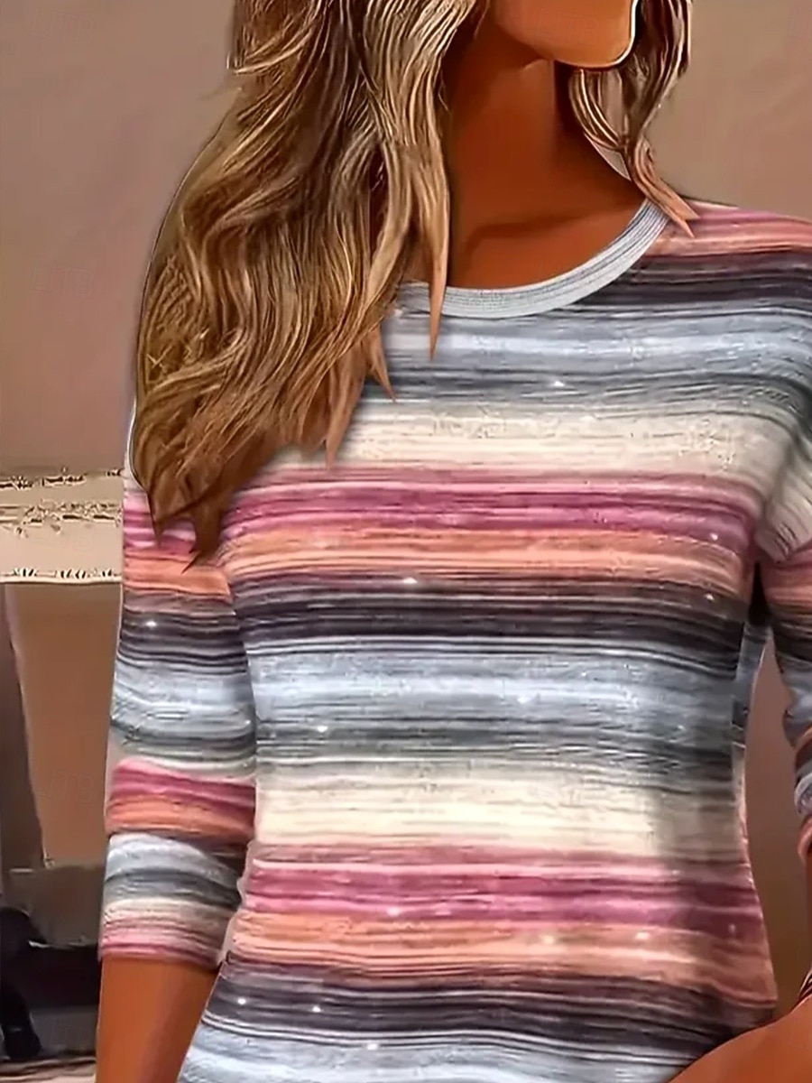 Kvinnors T-shirt Crew Neck Långärmad Tunika Grafisk Geometrisk Randig Vintage Stilren Rundhalsad Regula Tops Daglig Tryck Dammig Ros Höst 2026 - $24.99 –P2