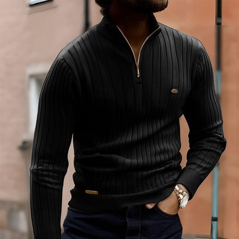 Herren Pullover Pullover mit Viertelreißverschluss Strickpullover Gerippt Stricken Normale Oberteile Gestrickt Einfach Halber Reißverschluss Mode Lässig Urlaub Alltagskleidung Bekleidung Herbst Winter 2025 - $36.99 –P10