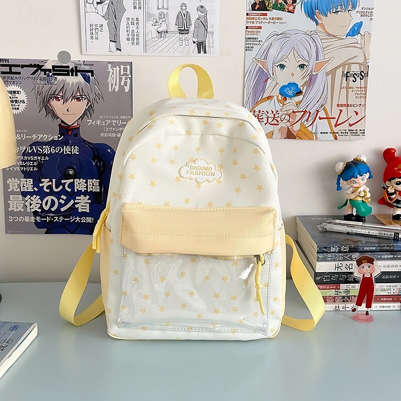 Sac à dos mignon à imprimé étoiles pour filles avec poche avant transparente – cartable kawaii en toile pour adolescentes et pour la rentrée de 2025 ? $29.99 –P4