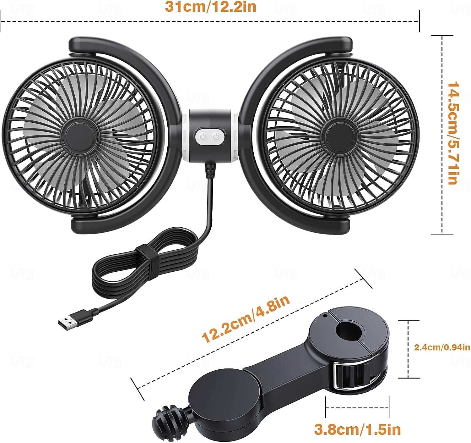 Car Fan USB Powered for Baby, Dual Car Cooling Fans for Backseat 3 Speed Separate Controlled Quiet Brushless Motor 360 Rotatable 5V Rear Seat Air Circulation for Vehicle Van Truck SUV RV(USB Plug) 2025 - $24.99 –P1