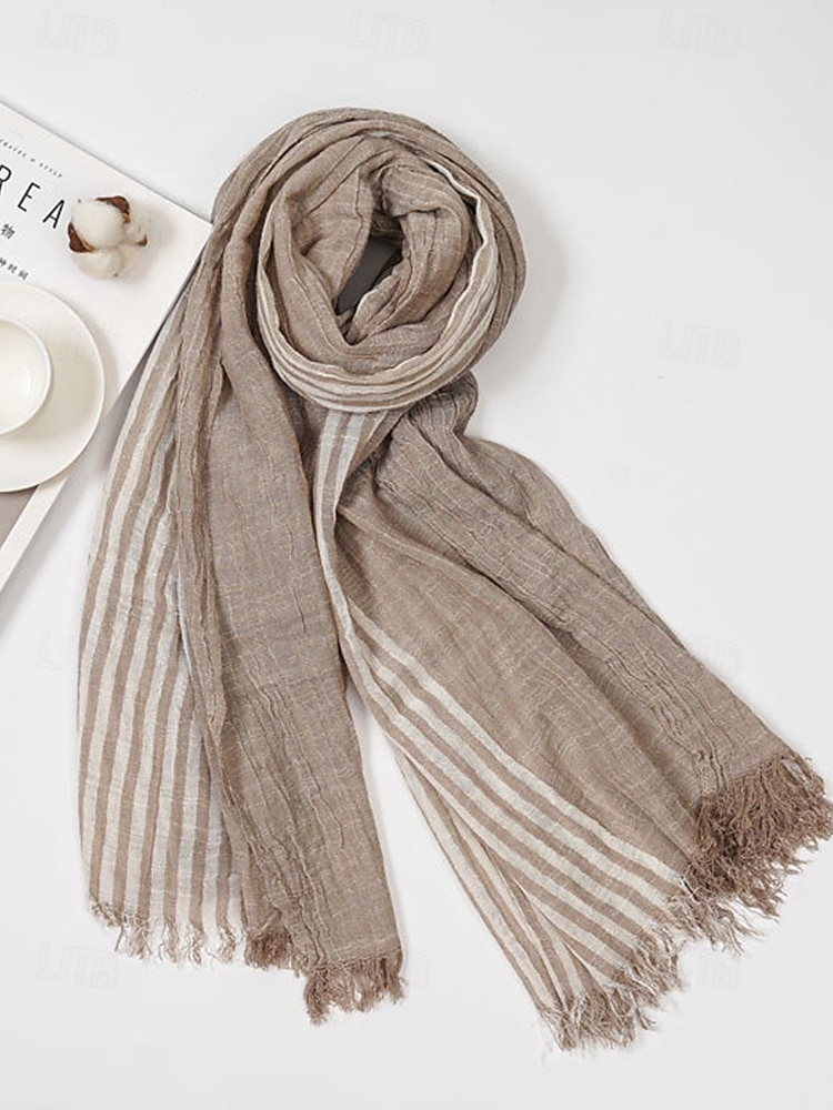 Men's Striped Cotton Scarf – Lightweight Soft Fringed Wrap for Fall & Winter, Casual Vintage Style Shawl for Travel, Daily Wear & Outdoor Activities 2025 - $14.99 –P8