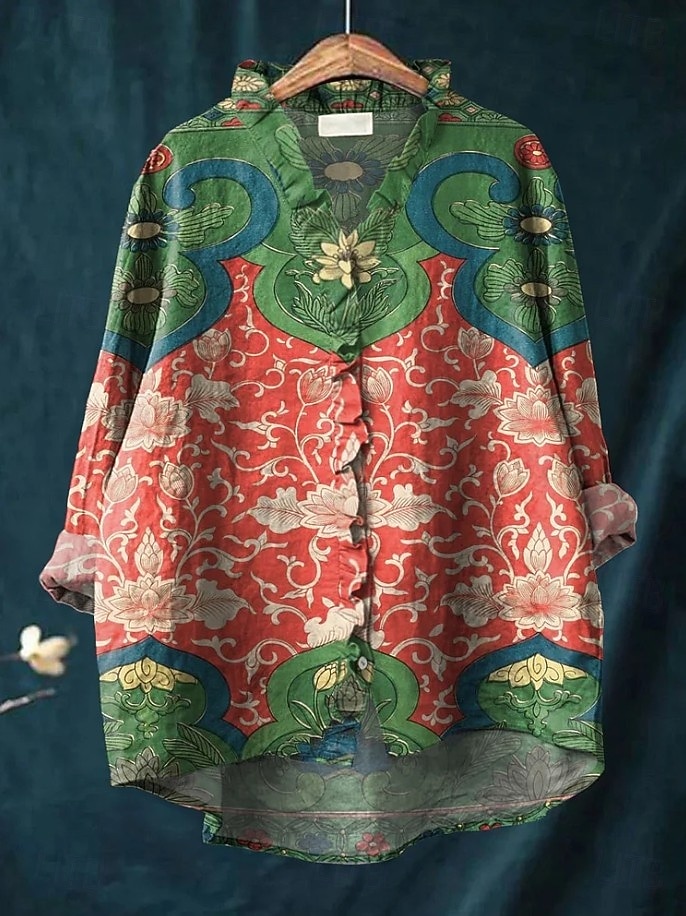 Per donna Camicia Boho Volant Floreale Elegante Bohemien Attivo Quotidiano Ferie Uscire Blu Giallo Rosso Fucsia Arancione Estate Primavera del 2026 a $29.99 –P3