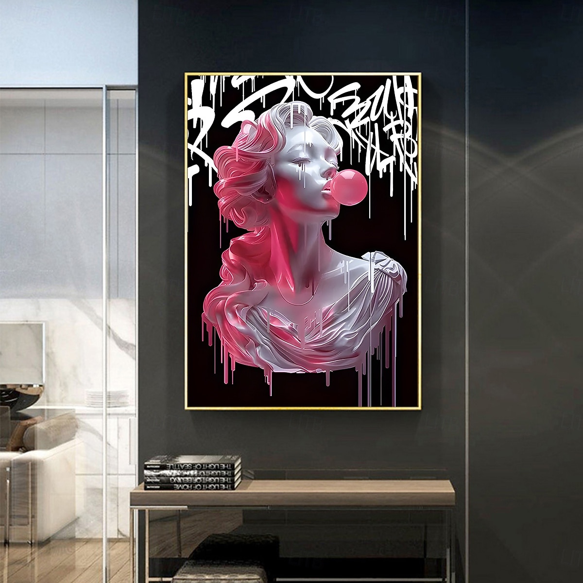 Chic Pink Girl Blowing Balloons Canvas Art Print - Modern Fluid Wall Decor for Living Room & Kitchen Reusable No Frame Needed 2026 - $15.49 –P1