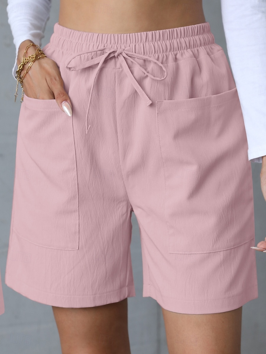 Pentru femei chinez Pantaloni Scurți De Bază Casual Scurt Talie Înaltă Simplu Buzunar Curea elastică Confortabil Απαλό Comfortabil Strech În aer liber Stradă Caisă Alb Roz Îmbujorat Albastru piscină 2025 - $15.99 –P9