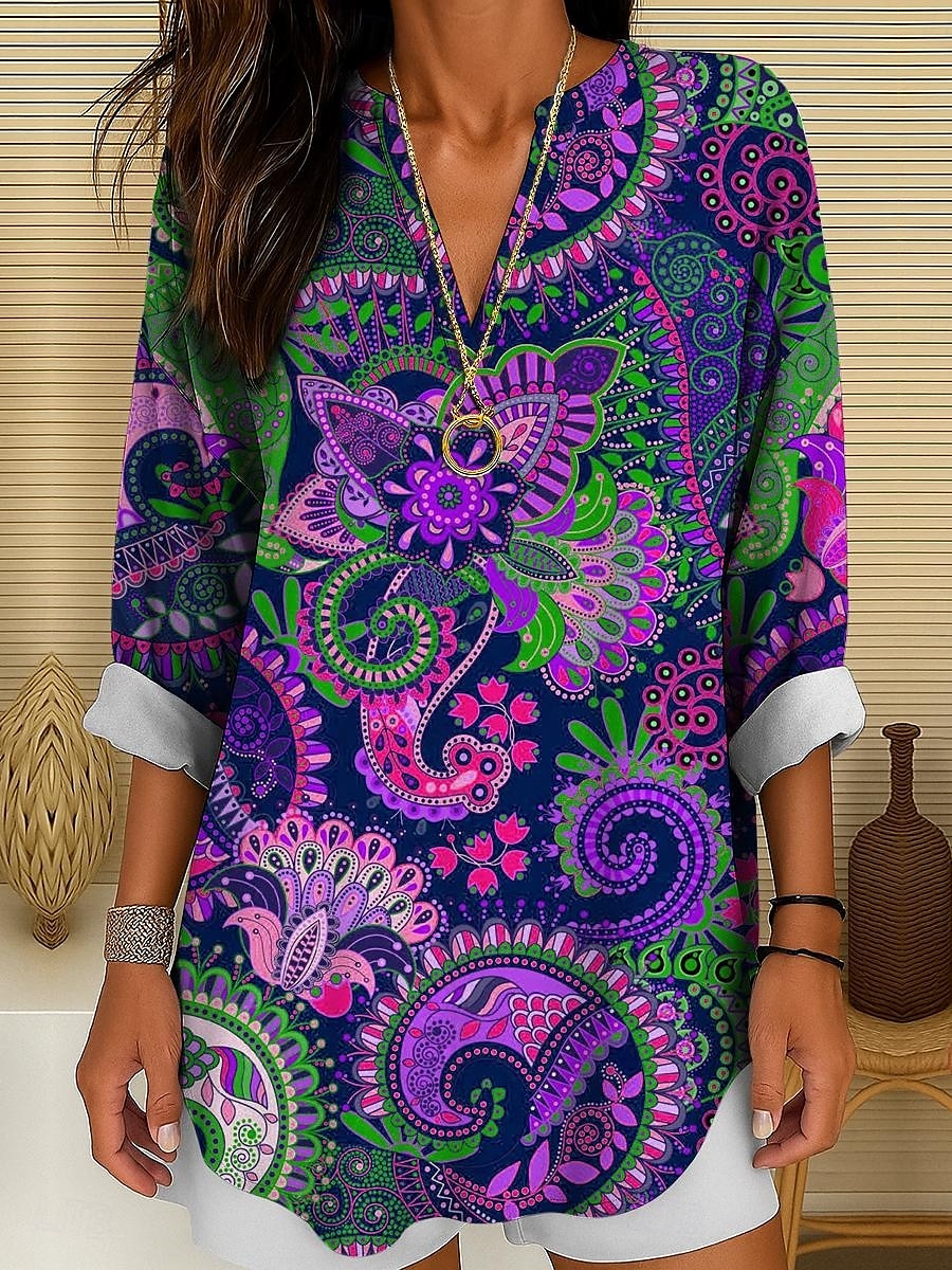 Femmes Chemisier Fleuri Graphique Paisley Bohème Basique Occasionnel manche longue Col en V Hauts Longs Quotidien Fête Boutons Imprimé Jaune Rose Claire Bleu Violet Vert Été Printemps Printemps de 2025 ? $24.99 –P5