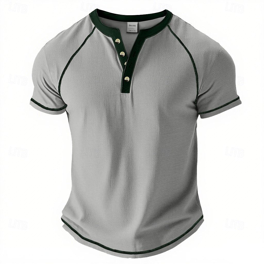Pánské Tričko Henley Tričko Top Tričko ze směsi bavlny Krátký rukáv Barevné bloky Bez vzoru Retro Módní Designové Základní Kontrastní krajka Klínové rukávy Henley ulice Ležérní Běžné / Denní Léto 2025 - $19.99 –P1