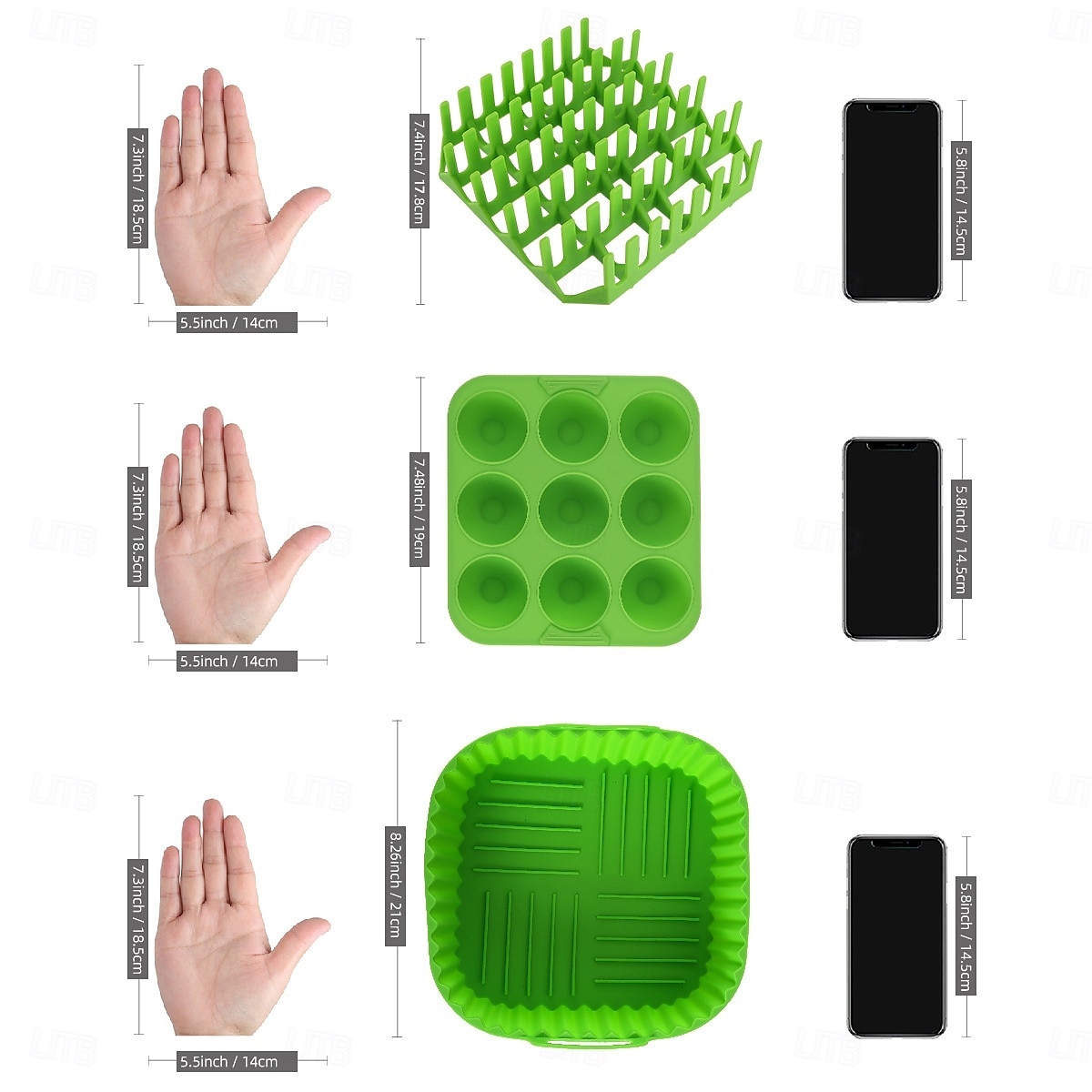 3pcs Reusable Silicone Air Fryer Liners Set Non-Stick Silicone Tray, Bacon Rack & 9-Cavity Mold for Eggs and Cupcakes Multi-Use Air Fryer Accessories 2025 - $20.99 –P13