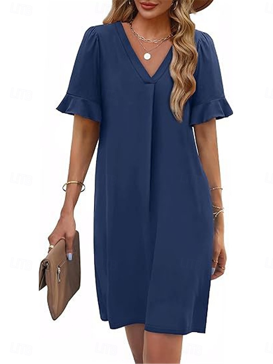 Damen Minikleid Sommerkleid Lässig Täglich Normale Passform Einfach Kurzarm V Ausschnitt Schwarz Blau Fuchsie Grün Sommer 2025 - $25.99 –P2