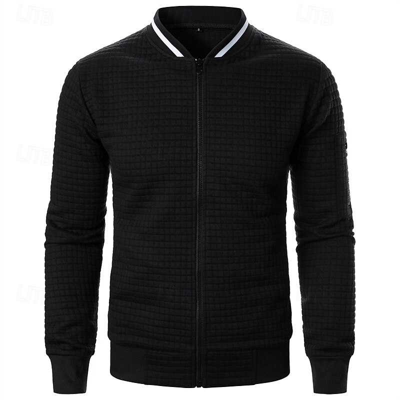 Homens jaqueta leve Jaqueta casual Jaqueta do time do colégio Férias Diário Bolsos Emenda Primavera Outono Bloco de cor Moda Clássico Colarinho Chinês Padrão Tecido Waffle Preto Branco Vinho Azul de 2025 por $20.99 –P14