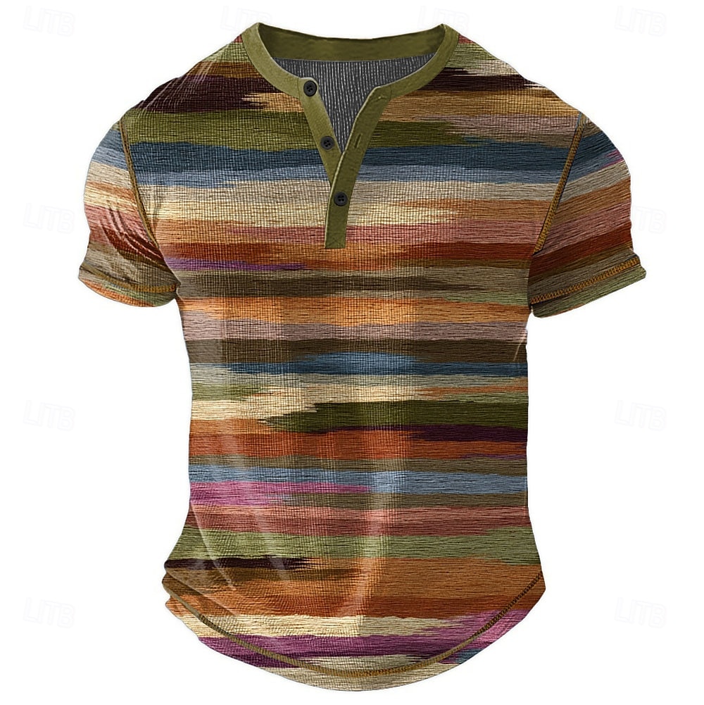Men's Rainbow Stripes Henley Shirt Waffle T Shirt Short Sleeve Daily Retro Vintage Classic Sports Outdoor Casual Holiday Spring & Summer All Seasons Lake blue Pink Green khaki Henley Henley T-Shirt 2025 - $22.99 –P1