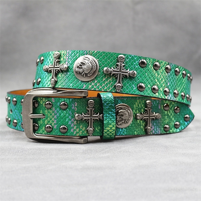 Муж. ремень Автоматическая пряжка Быстрый выпуск Кожа PU Сплав Винтаж Прочный Регулируется Крест Черепа Синий Серебряный на открытом воздухе Повседневные Пояс на талию 2026 - $29.99 –P11