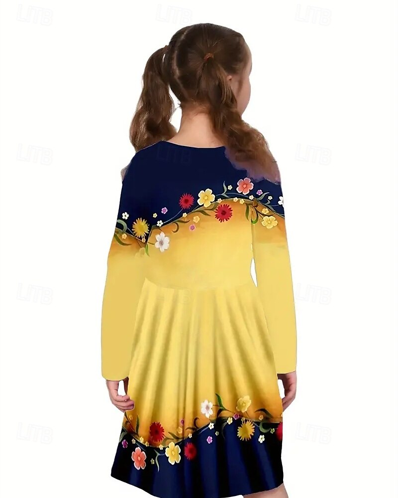 Tyttöjen 3D Kukka Mekko Pitkähihainen Kesä Kevät Loma Päivittäin Pyhäpäivä Prinsessa Kaunis Makea Lapset 4-12 vuotta Rento mekko A linjainen mekko Polvipituinen Normaali 2025 - $16.99 –P2
