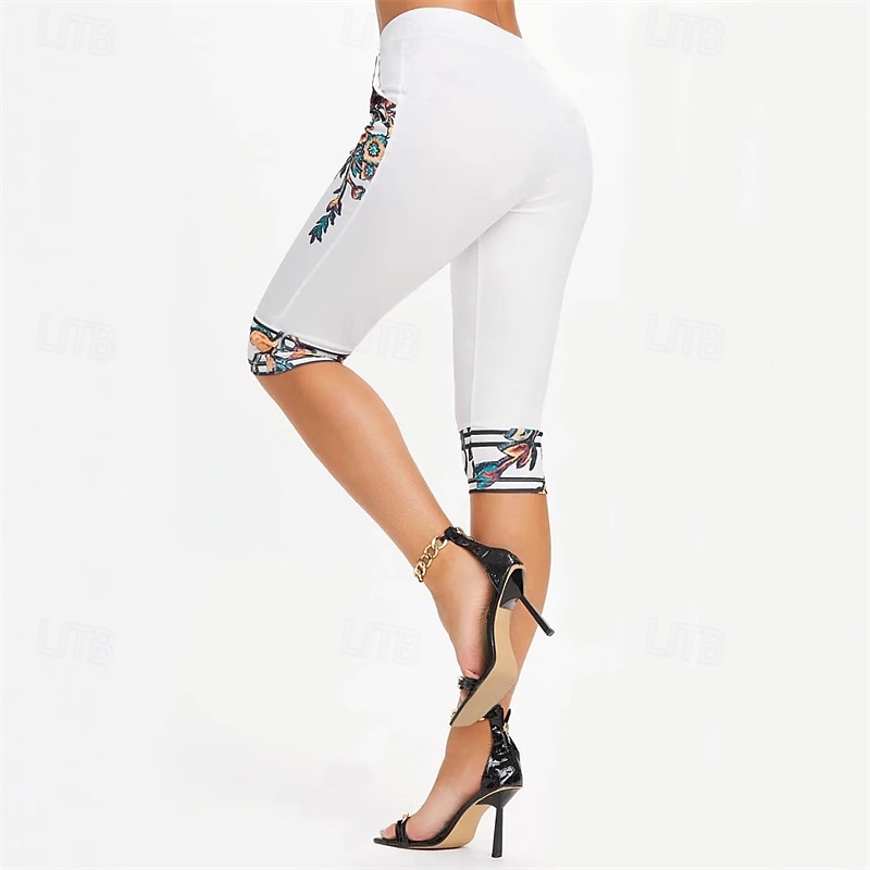 Pentru femei Pantaloni Scurți Jambiere Casual Îmbrăcăminte Atletică Lungimea genunchiului Talie Înaltă Floare Talie elastică Imprimeu Respirabilitate Strech Vacanță Stradă Purtare Zilnică Alb Vară 2025 - $13.99 –P4