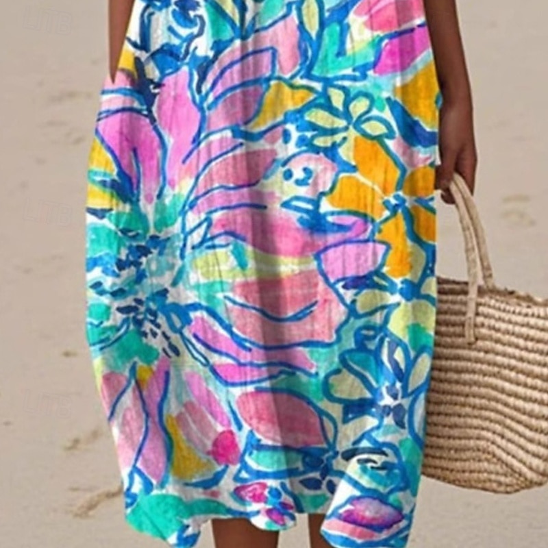 Femmes Robe Midi Robe Décontractée Robe d'été Mode Moderne Quotidien Plage Week-end Coupe régulière Fleur Sans manches Col ras du cou Bleu Été Printemps de 2025 ? $22.99 –P3