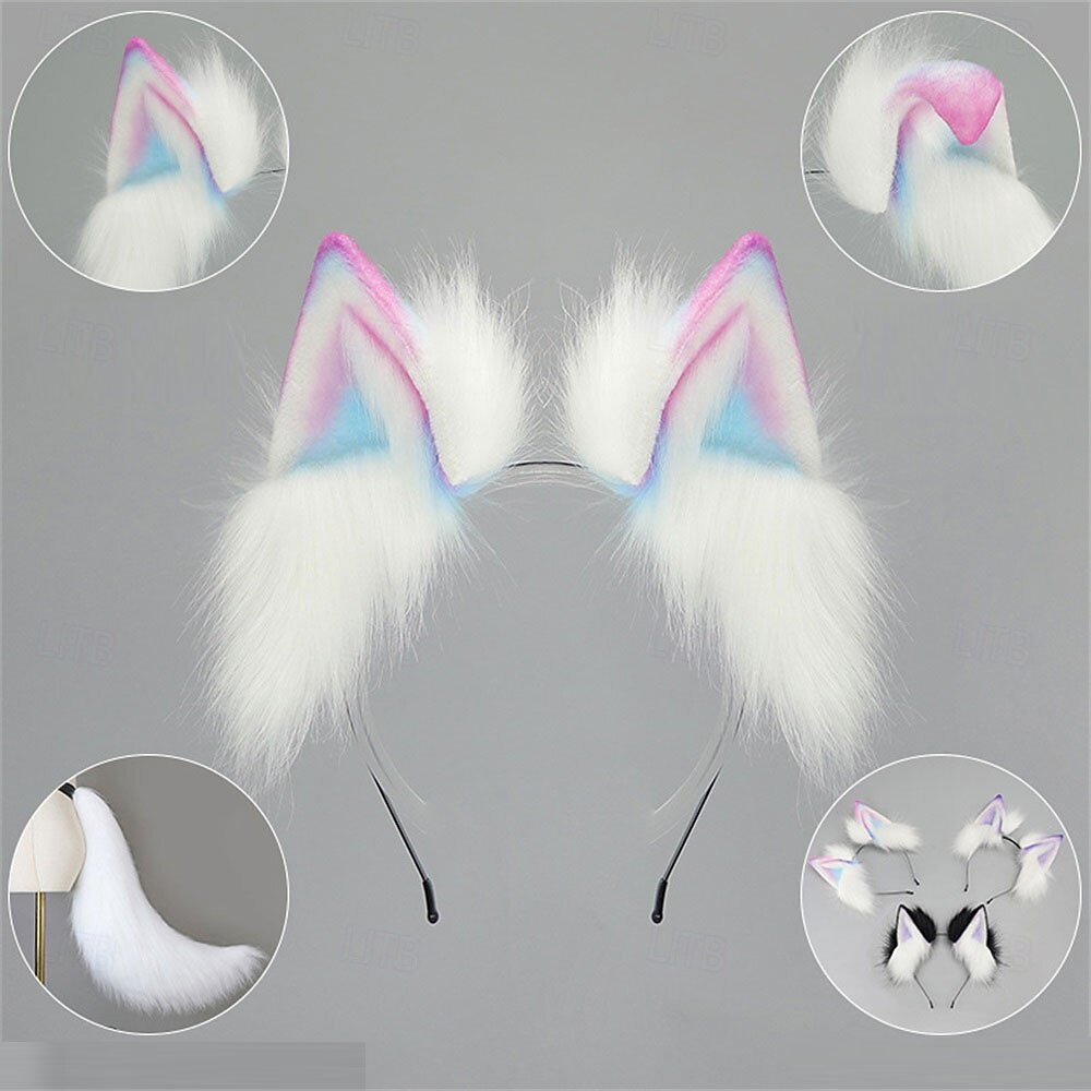 Bandă de păr cu urechi de pisică cu gradient de dopamină, cu urechi de vulpe și lup întunecate – urechi de animale lucrate manual pentru Halloween, cosplay, petrecere și jocuri de rol 2025 - $33.99 –P3