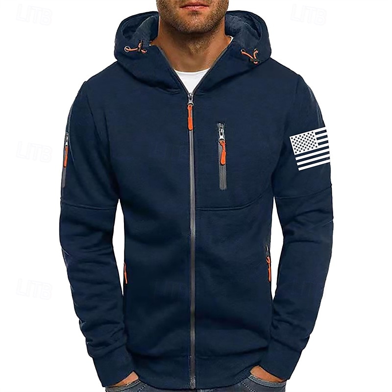 Per uomo Felpa con cappuccio Felpa con cappuccio a zip intera Nero Bianco Vino Verde militare Blu marino Con Cappuccio Bandiera Nazionale Con zip Tasca Sport & Outdoor Quotidiano Ferie Poliestere del 2025 a $22.99 –P8