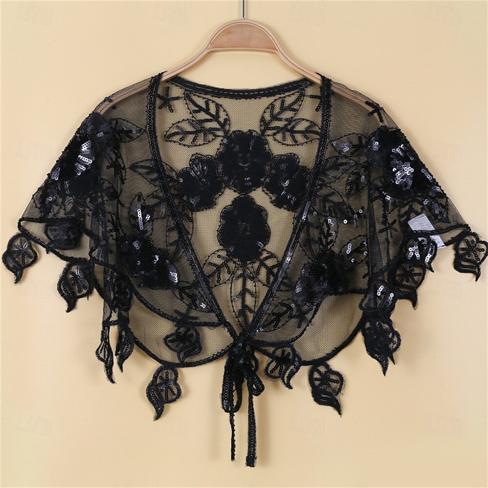 Dames Wrap Elegante Zonnebescherming Korte Mouw Kant Bruidswraps Met Pailletten Voor Bruiloft Zomer 2026 - $17.49 –P4