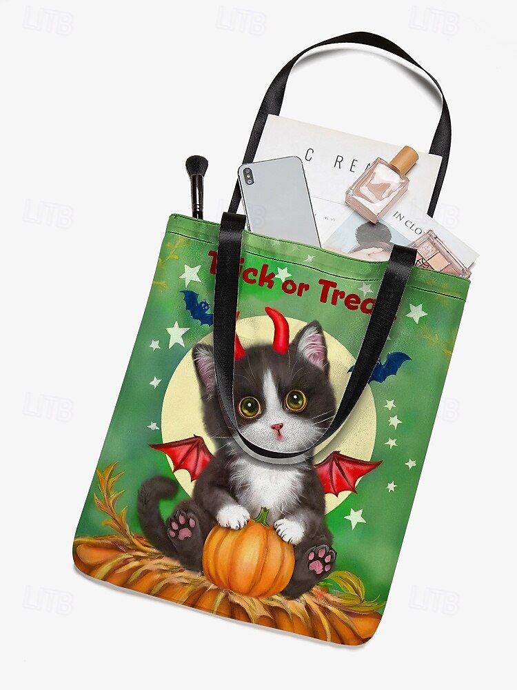 Halloween-Tragetasche für Damen mit süßem Katzenaufdruck von Kayomi Harai, große Canvas-Umhängetasche für Süßes oder Saures und Partys 2025 - $14.99 –P8