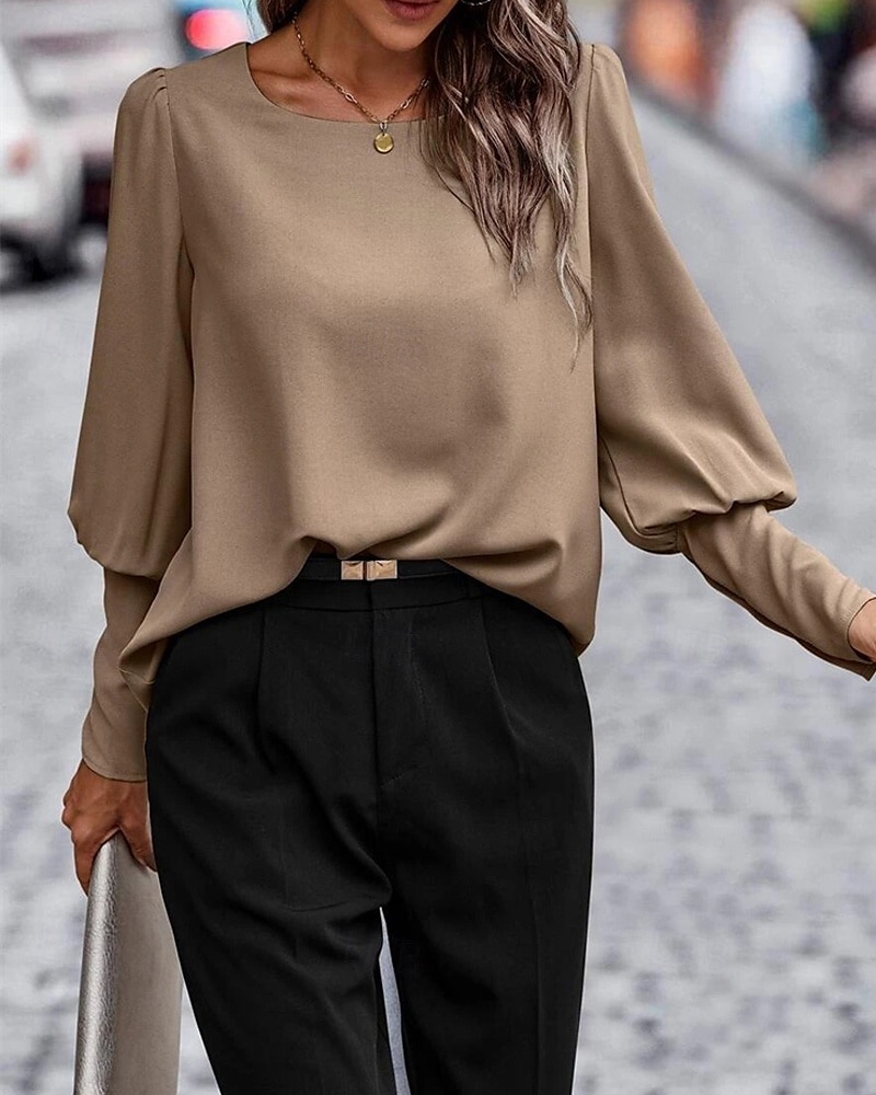 Damen Hemd Einfach Täglich Stilvoll Basic Langarm Rundhalsausschnitt Normale Oberteile Arbeit Täglich Ferien Knöpfe Schwarz Armeegrün Braun Frühling Herbst 2025 - $23.99 –P3